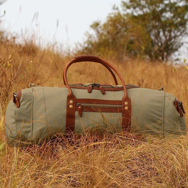 Safari-Styled Explorer II Canvas Travel Duffle Bag in Classic Khaki Green Canvas by Safari Store USA