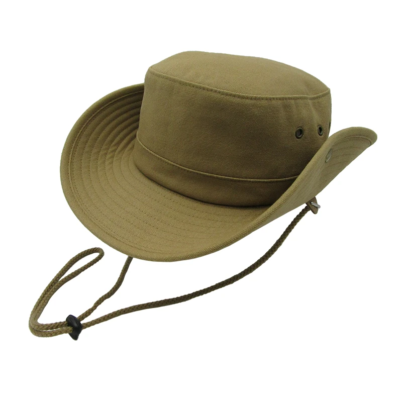 Adventurer UPF50+ Packable Sun Hat in Khaki with wide brim clipped up - by Safari Store USA