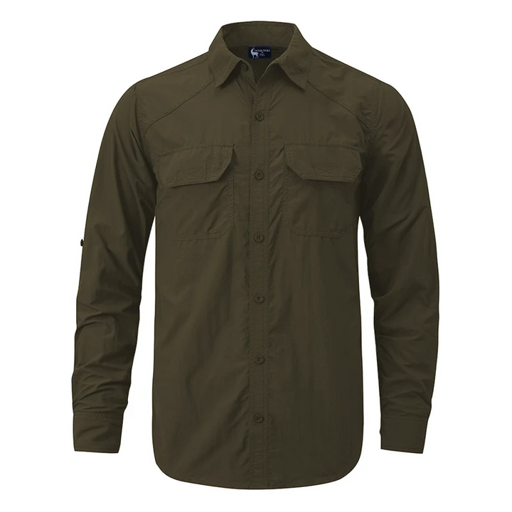 Explorer BUGTech Men's Anti-Insect Stretch Safari-Styled Shirt in Dark Olive by Safari Store USA