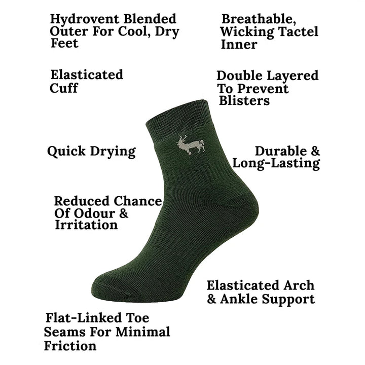 Ultimate Anti-Blister Ankle Socks in Olive color -  packed with features - by Safari Store USA