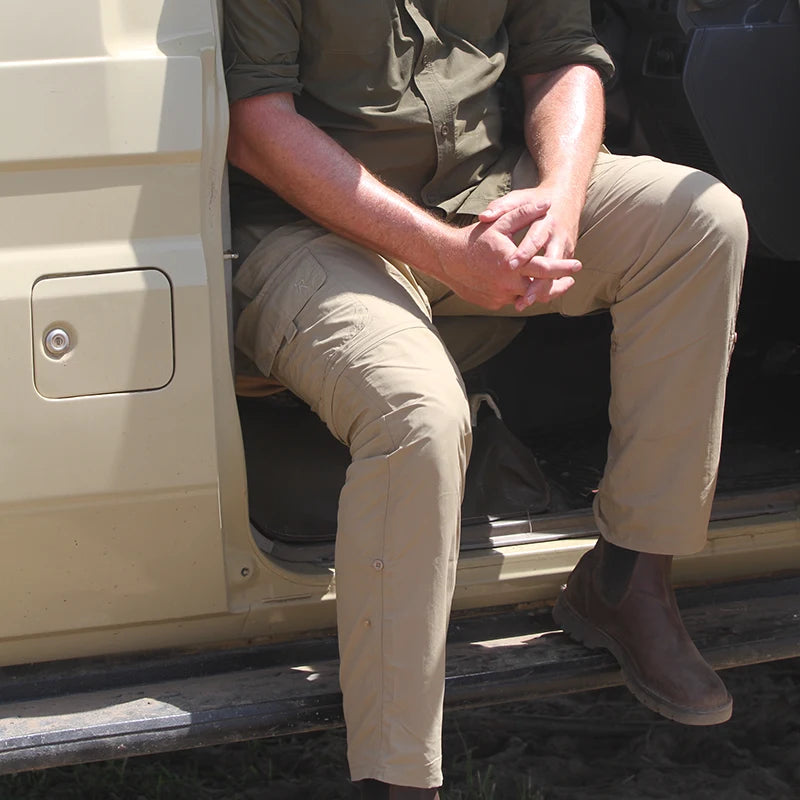 Men's Outdoor Insect Repellent Zip-off pants, with stretch, Khaki - by Safari Store USA