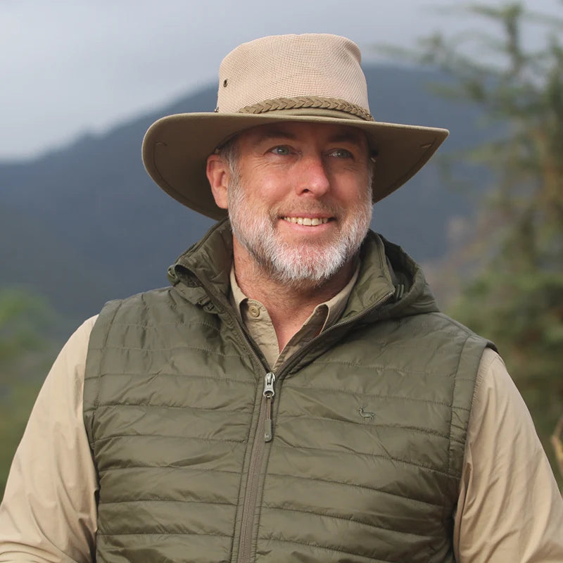 Men's Packable Puffer Vest Jacket with Primaloft insulation and removable hood, Olive - by Safari Store USA