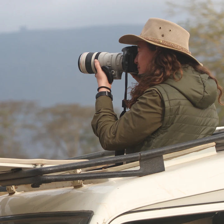 Women's Packable Puffer Jacket Vest with Primaloft insulation and removable hood by Safari Store USA - back view, Olive