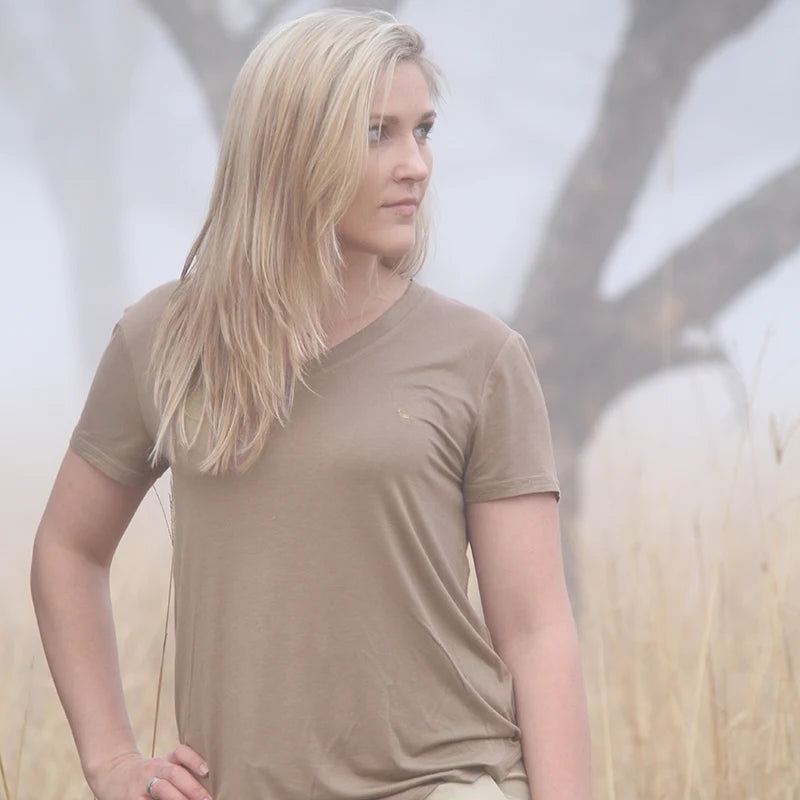 Women's V-Neck Outdoor and Safari Short Sleeve Polycotton V-Neck T-Shirt by Safari Store USA