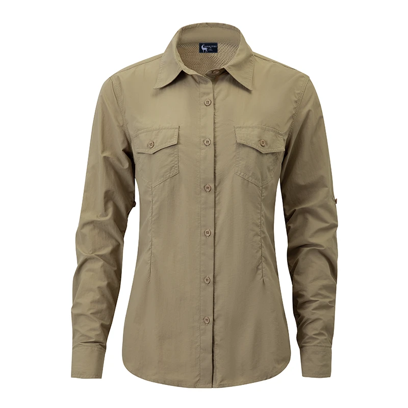 Pioneer BUGTech Women's Anti-Insect Stretch Safari-Styled Shirt in Katavi Khaki by Safari Store USA