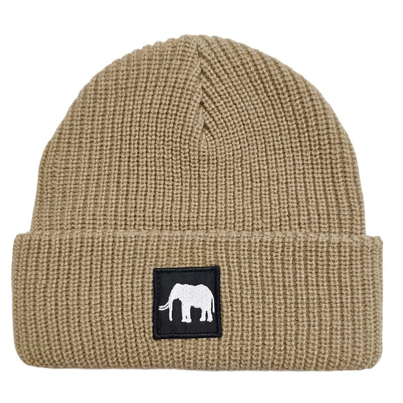 Khaki winter beanie hat with elephant embroidery from Safari Store USA