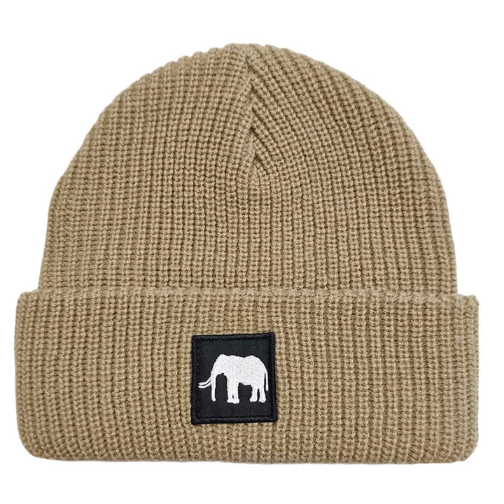 Khaki winter beanie hat with elephant embroidery from Safari Store USA