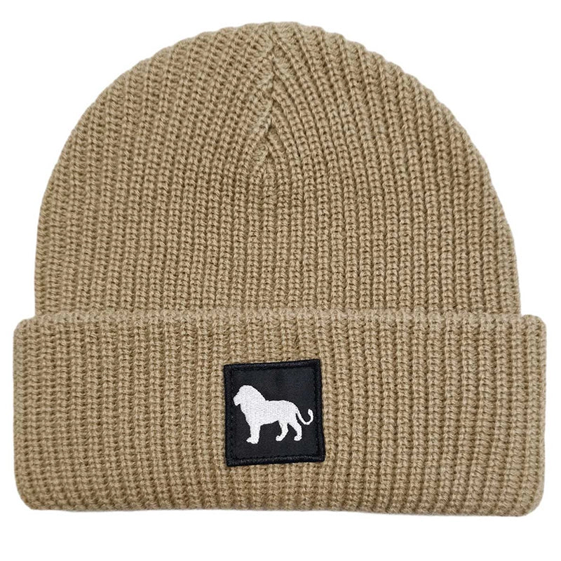 Khaki cuffed beanie hat with lion embroidery from Safari Store USA