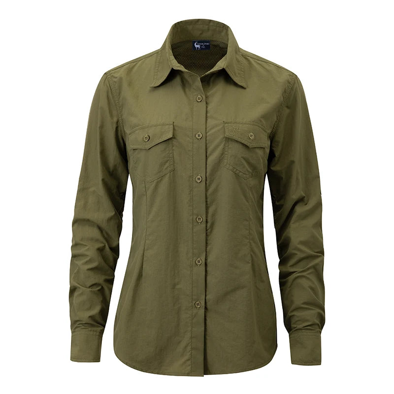 Women's Insect Repellent Safari Shirt in Khaki Olive Green by Safari Store USA