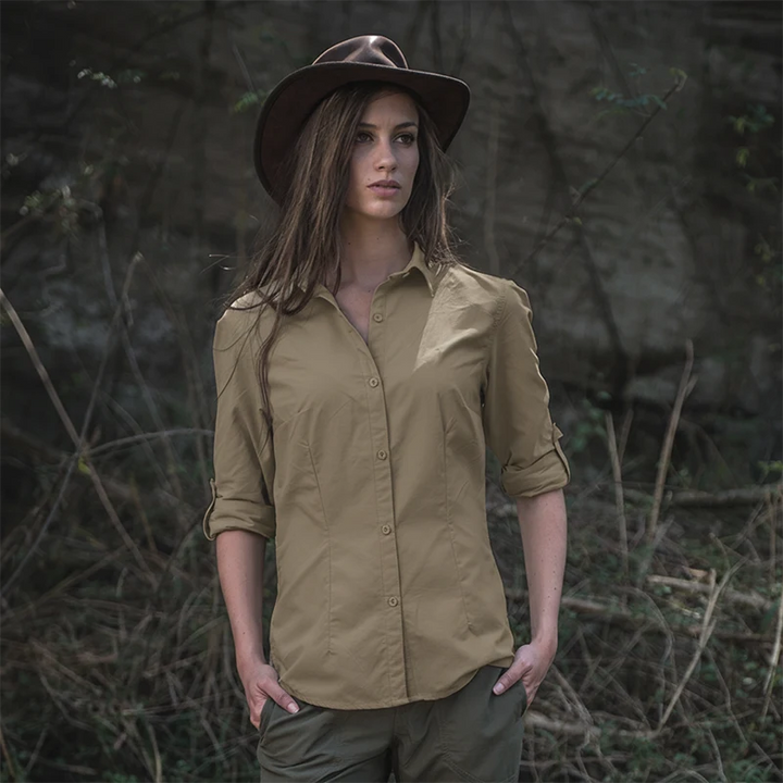 BUGTech+ Women's Pocketless Insect Repellent Outdoor and Safari Shirt by Safari Store USA